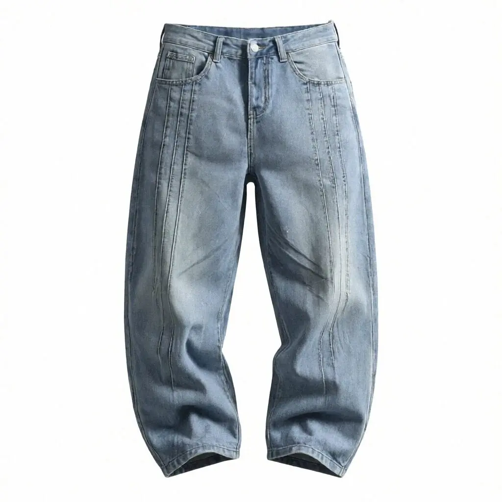 Autumn and Spring New Style Trendy American Vintage Loose Wide-Leg Pants Men's Casual Sports Plus Size High Quality Denim Pants