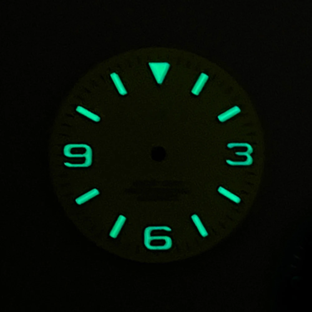 28.5 مللي متر S شعار Ex plorer Sunburst الهاتفي صالح NH35/NH36/4R حركة الأخضر مضيئة ساعة عالية الجودة تعديل الملحقات #6