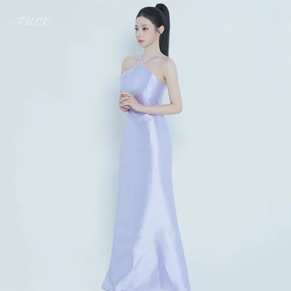 

TULX Fairy Light Purple Satin Evening Dress Korea Wedding Photo Shoot Strapless Strap Mermaid Long Party Dress Corset Customized