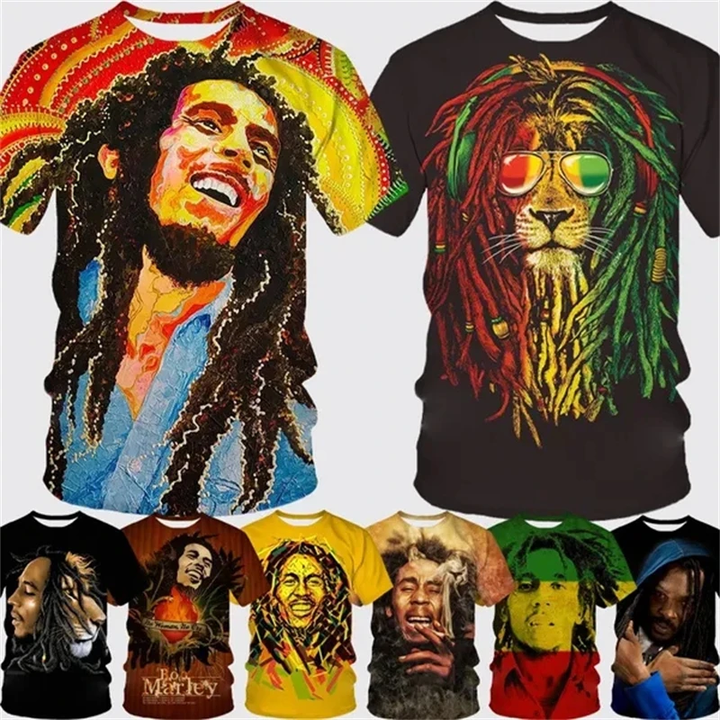 New Summer Fashion Cool Music Style T-shirt Bob Marley Reggae Rasta 3D Printing Men\'s Top Hip-hop Unisex Short-sleeved T Shirts