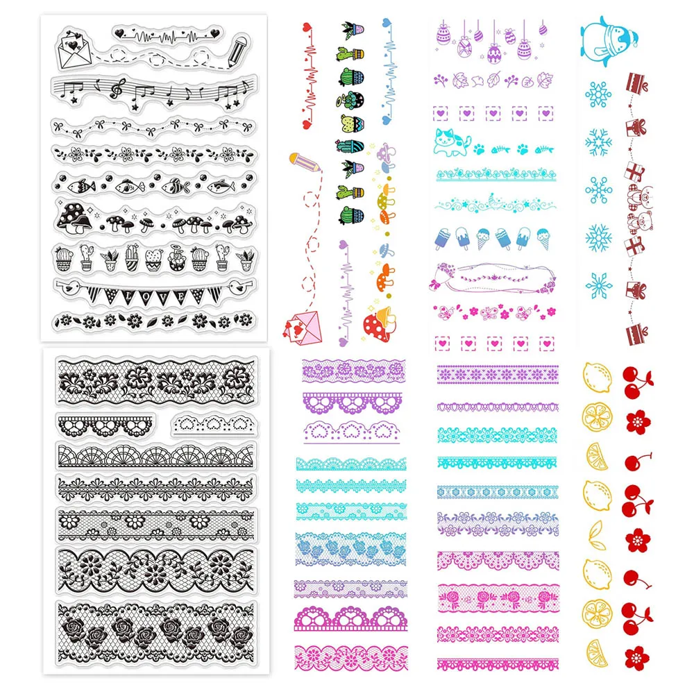 Lace Flower Border Clear Stamps Transparent Silicone for Card Making and DIY Scrapbooking Photo Cards Making Album Decoration