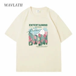 Wavlatii novo feminino comics flores impresso t camisas feminino bege streetwear verão t senhora casual manga curta topos wt2329