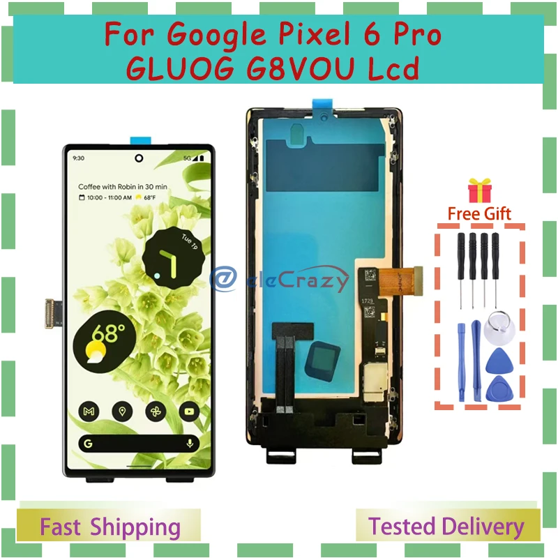 OLED Screen For Google Pixel 6 Pro lcd GLUOG, G8VOU Lcd Display Digital Touch Screen with Frame for Google Pixel6 Pro Screen