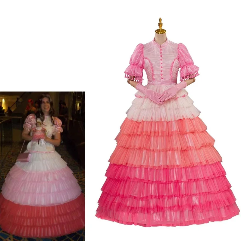 

Firefly Kaylee Cosplay Costume Pink Fluffy Shindig Princess Dress With Gloves SetHalloween Carnival Party Ball Gown