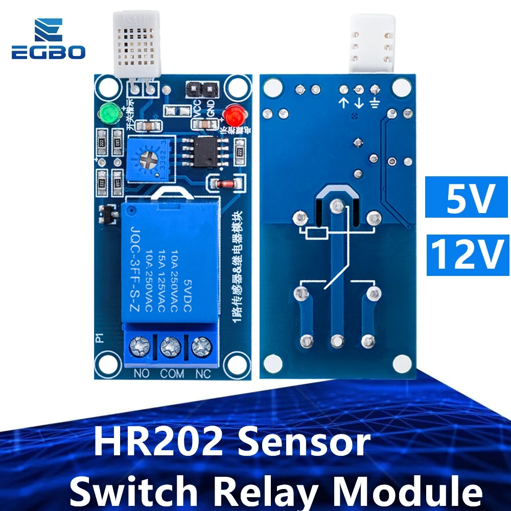 1PCS EGBO  HR202 DC 5V 12v  1 Channal 1CH Humidity Sensor Switch Relay Module Control Board Humidity Sensor Module