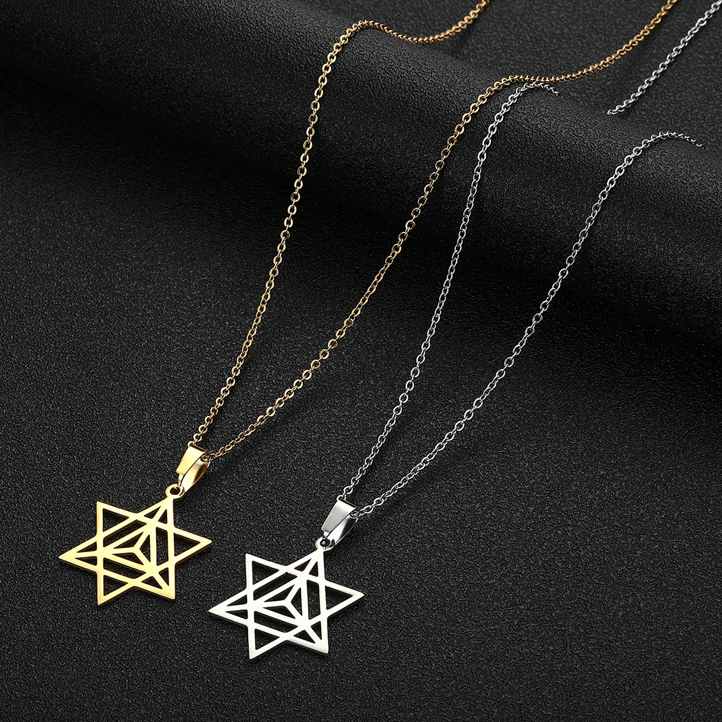 Todorova Stainless Steel Merkaba Star Necklace For Women Yoga Jewish Mysticism Necklace Geometric Tetrahedron Kabbalah Jewelry