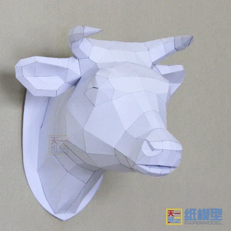 Bullhead paper model DIY living room wall decoration wall hanging animal art modeling gifts with head decoration