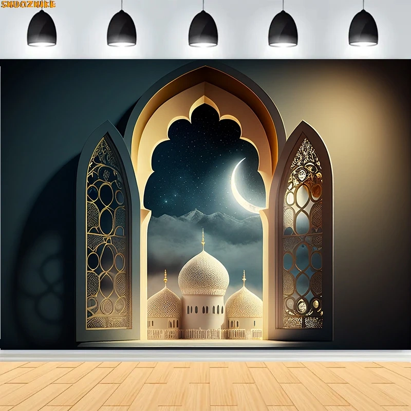 Arsitecture Рамадан Мубарак фотографии фонов Карим мусульманский исламский лунный ночной вечерние лунные фонарики мечеть фон EI-05