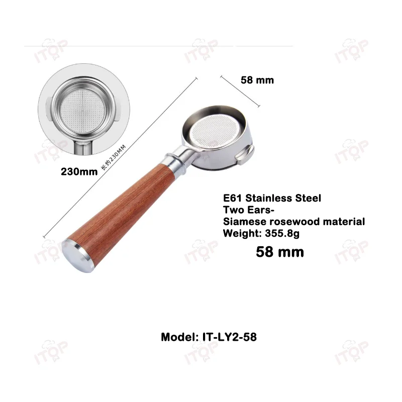 ITOP 51/58MM Portafilter Coffee Handle Bottomless Handle Portable Filter Siamese Rosewood Material Stainless Steel/Zinc Alloy