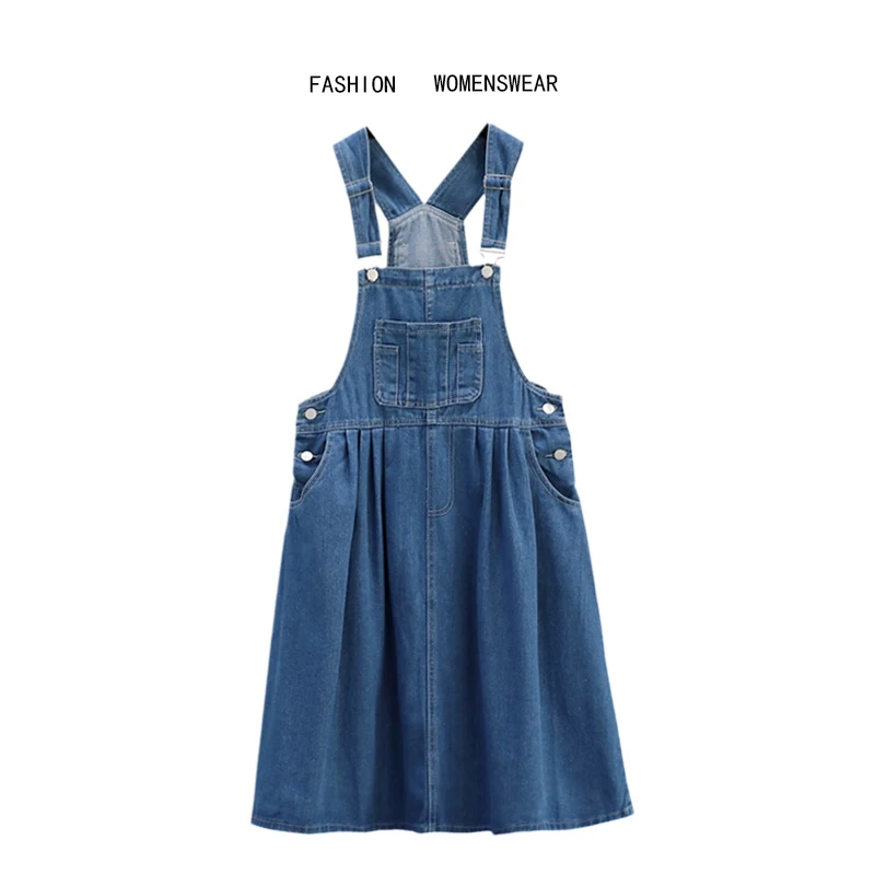 

Oversized Fashion Solid Color Versatile Denim Strap Dress For Women Summer Korean Loose Casual Female Commuting Blue Overalls