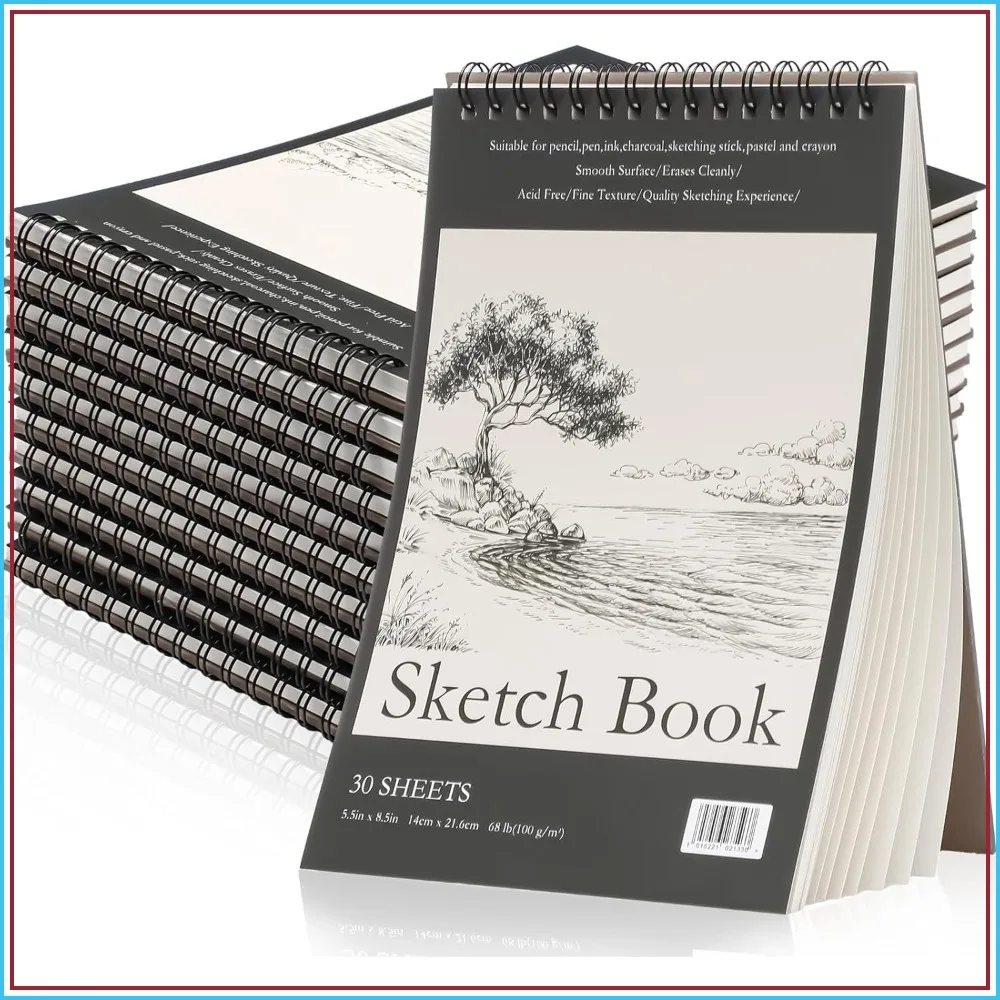 

20 Pcs Top Spiral Sketch Book 5.5x8.5, 30 Sheets Each 100gsm, Bulk Drawing Pad for Artists