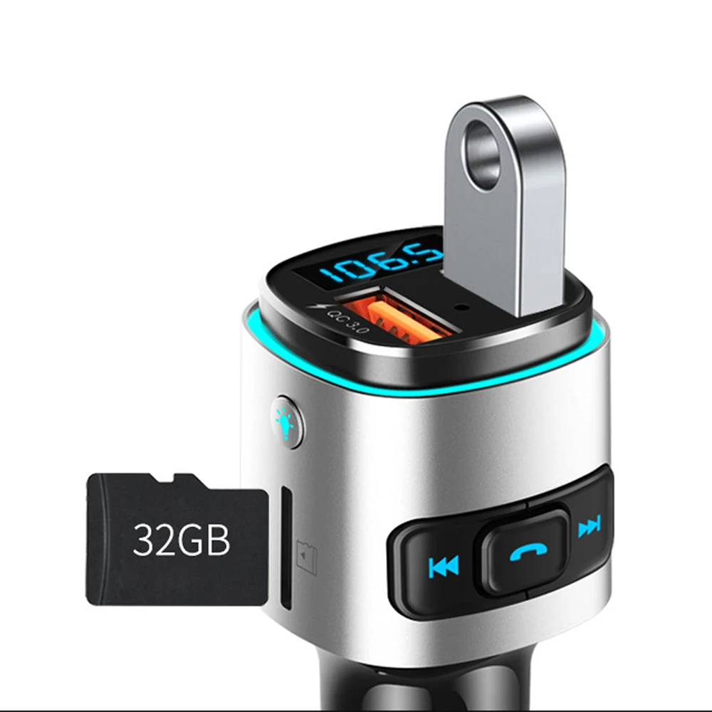 

Car QC3.0 Fast Charging Adapter Bluetooth MP3 Player Car FM Transmitter Car Radio Modulator Ambient Lights