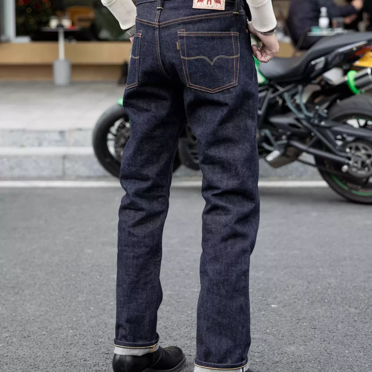 666-0001 Men Vintage Workwear 21oz Raw Denim Straight Jeans 100% Cotton Heavyweight Indigo Unwashed Casual Denim Trousers
