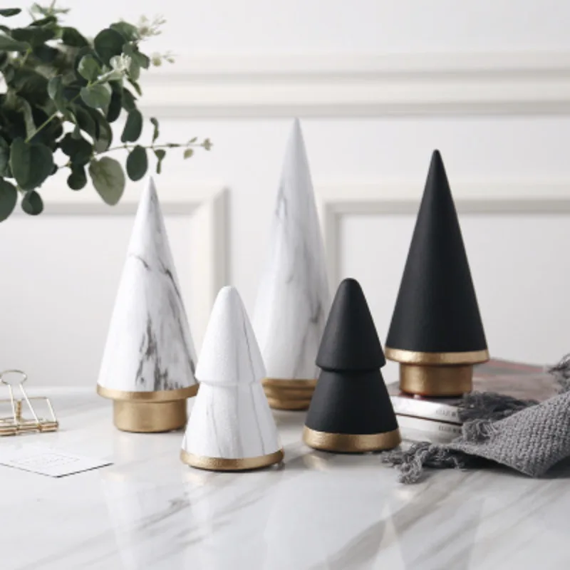 Nordic Geometric Black White Christmas Tree Minimalism Ceramic Decoration Home Living Room Craft Ornament Decor