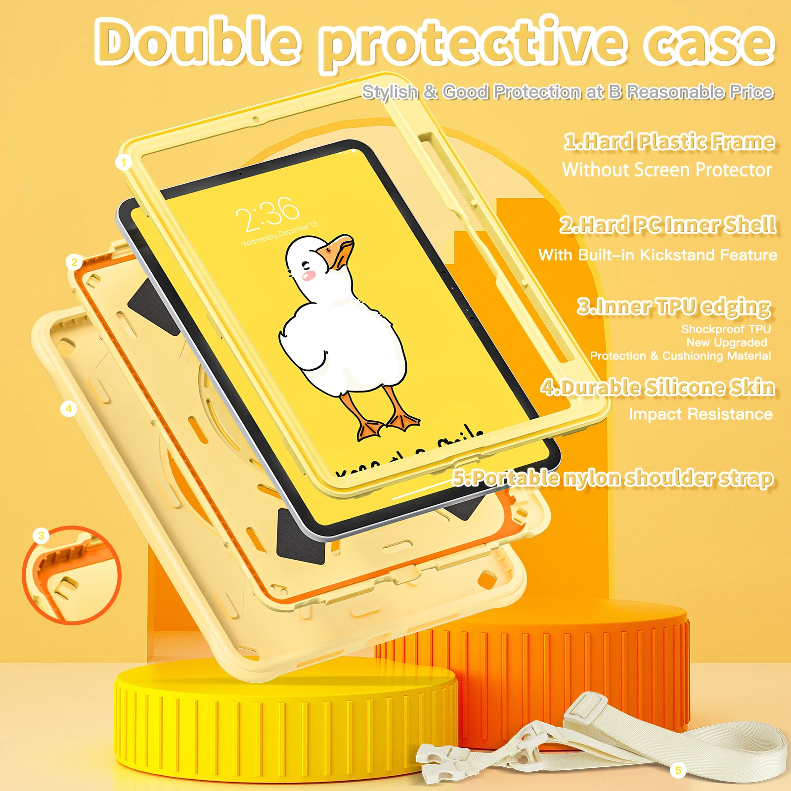 Kids Cartoon 360 Rotatable Stand Hybrid Case For iPad Pro 11 2024 M4 A2836 A2837 A3006 Heavy Duty Cover With Hand Shoulder Strap