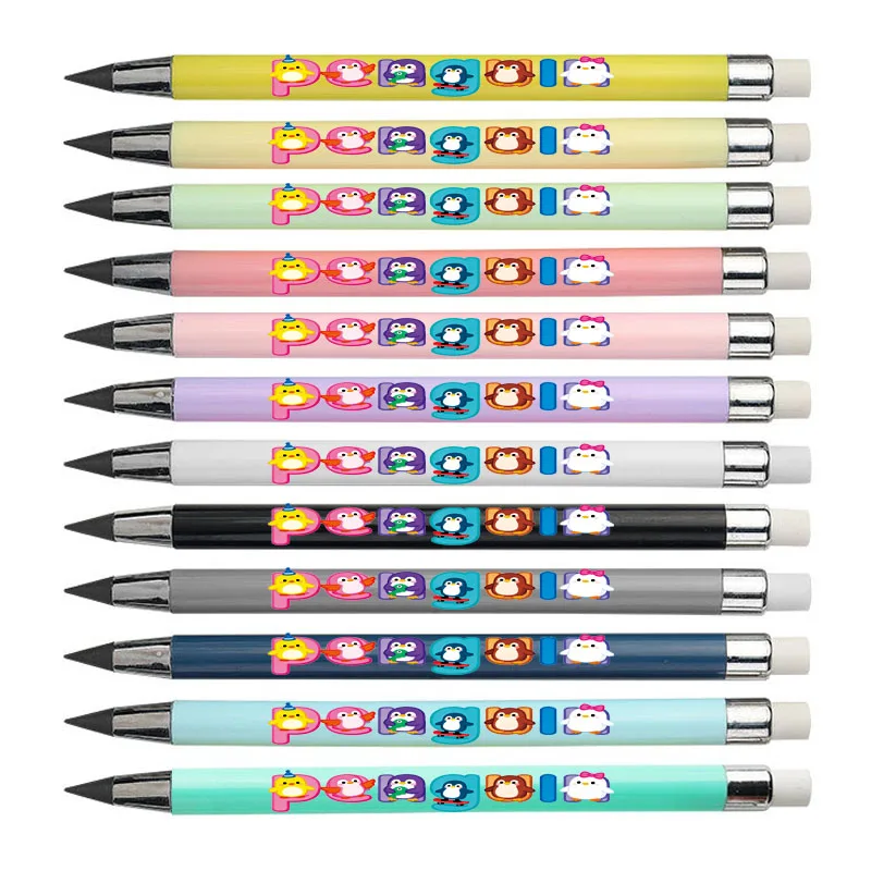 Confezione da 12 colori con motivo testo pinguino, matita eterna, colore macaron, non facile da rompere, matita per schizzi per studenti