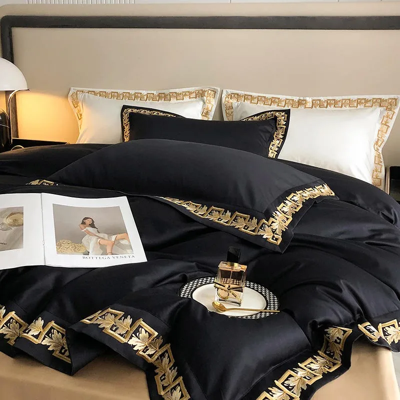 

Baroque Gold Embroidery Duvet Cover Black White 1000TC Egyptian Cotton Bedding Set Double Queen King 4Pcs Bed Sheet Pillowcases