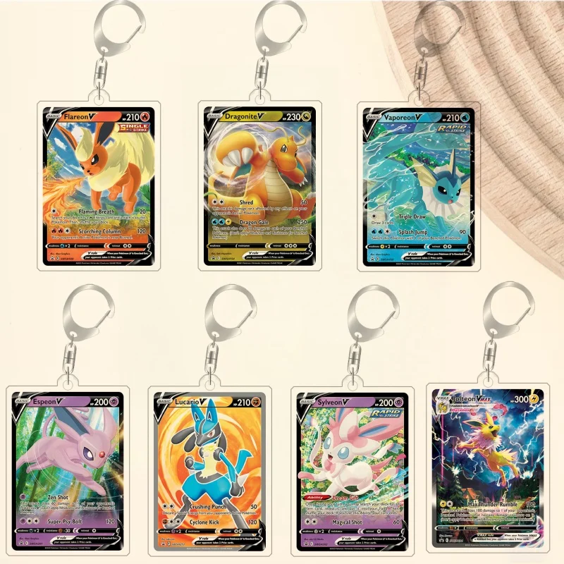 For Pokemon Elf Qikchu Flareon Dragonite Vaporeon Espeon Lucario Sylveon Original Acrylic  Anime Keychain Pendant Toy Gift 5CM