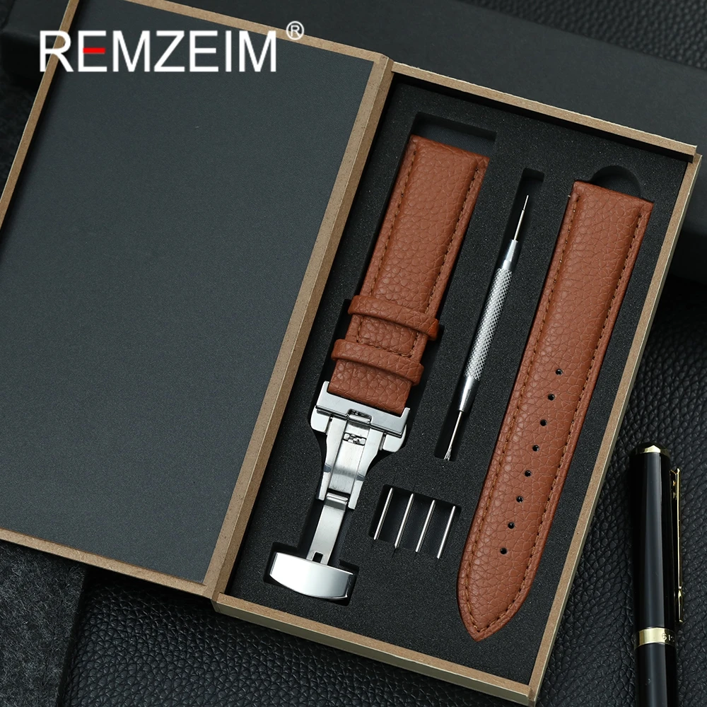 

Ремешок из зернистой личи 18 мм, 20 мм, 22 мм, аксессуары для часов с пряжкой-бабочкой, высококачественная подарочная коробка, упаковка, ремешок для наручных часов