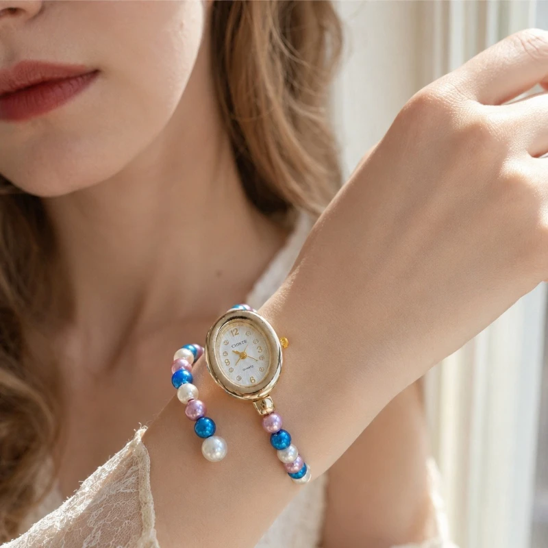 New Candy Pearl Chain-Style Women's Bracelet Watch Fashion Elegant Rhinestone Quartz Ladies Watch Clock Gift relogio feminino