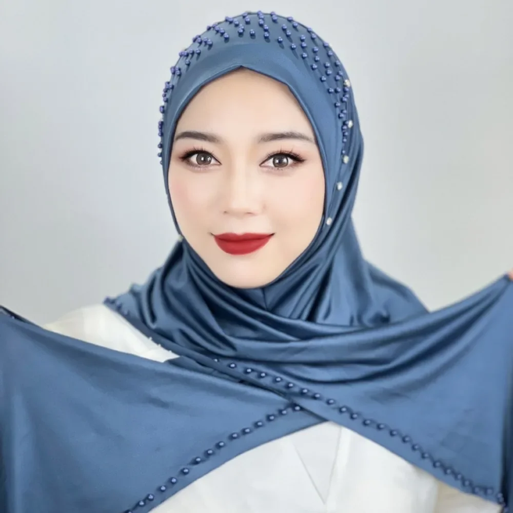 

Women's Headscarf Convenient Pullover Cap Bead Scarf Malay Shawl Women's Solid Color Headscarf hijab hijabs for woman mexico