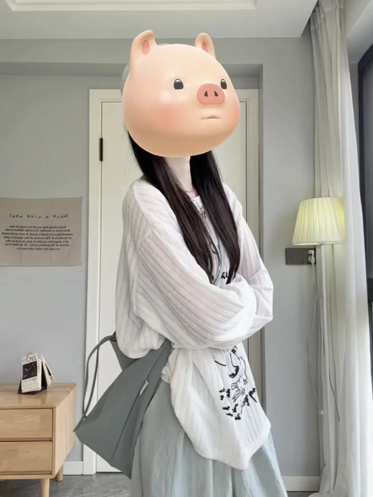 Koreanische Sle fiti Print Lose Fit Leichte Lange Sve Gestrickte Top frauen Sommer Sonnenschutz T-shirt Casual Faul S...