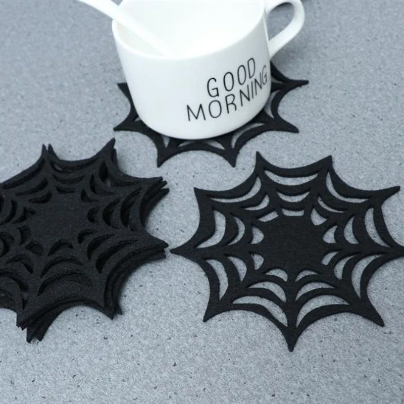 1/3pcs Halloween Placemats Coasters Spider Web Table Placemat Set of Horror Black Gothic Drink Mat Kitchen Supplies Decor