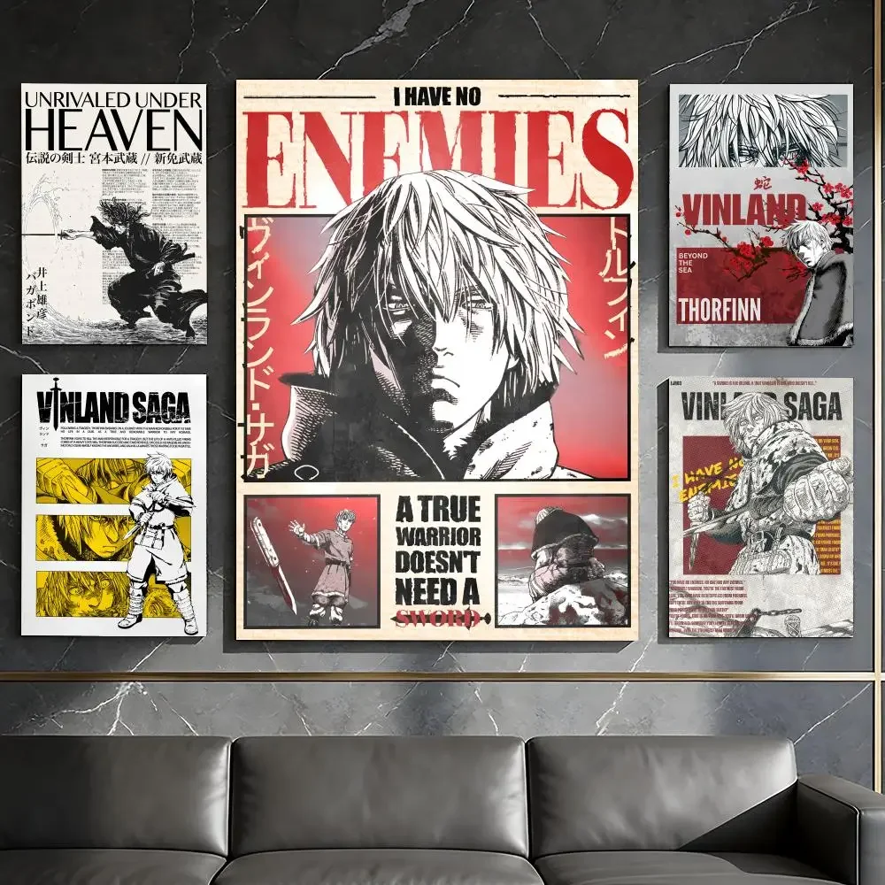 Anime V-Vinland Saga Poster Waterproof Peel & Stick Wall Sticker Self Adhesive Art Decor For Living Room Bedroom