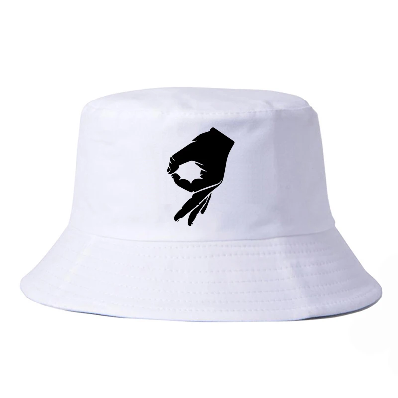 

Okay Hand Sign Harajuku pop women fisherman hat men summer Flat Hip Hop cap Letter print bucket hat bob chapeau