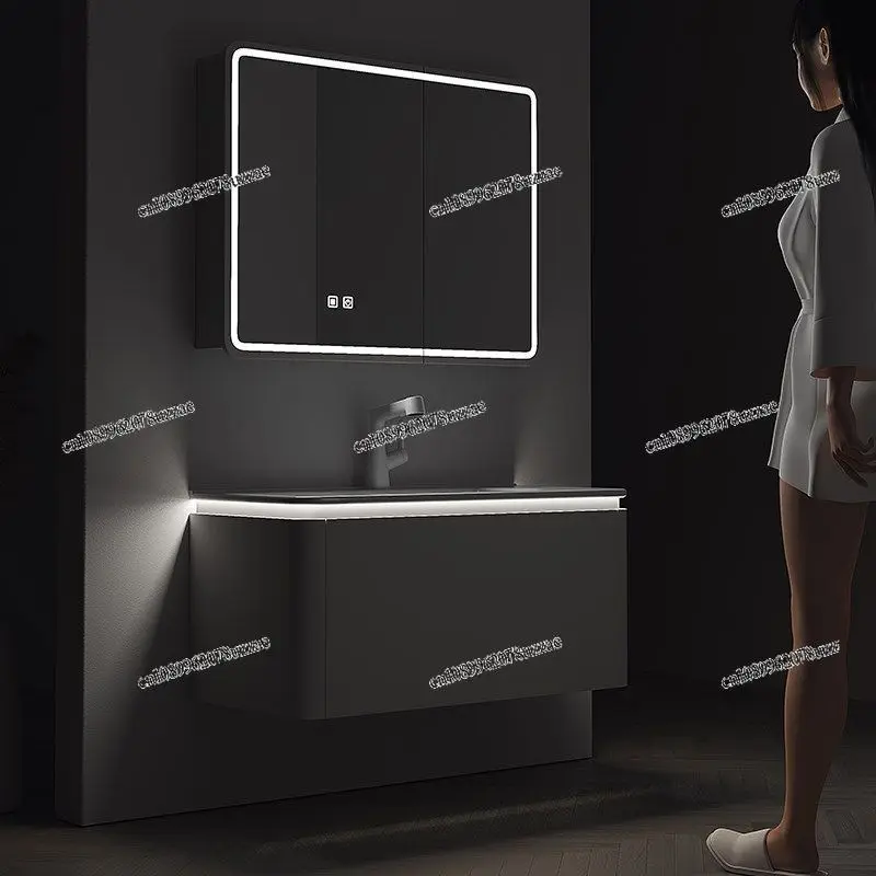 Cream Wind Bathroom Cabinet Combination Arc Ceramic Integrated Hand Wash Basin Washbasin Toilet