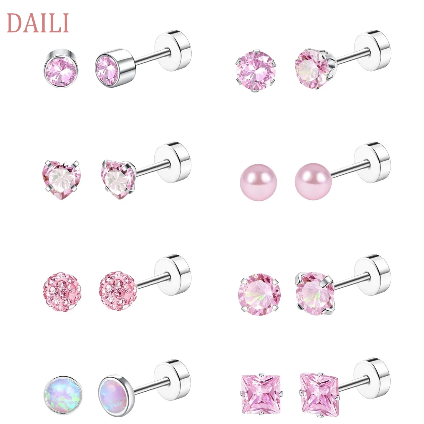 8 Pairs Titanium Steel Stud Earrings for Women, Hypoallergenic Flat Back Stud Earrings for Ears ,Perfect for Gift-giving