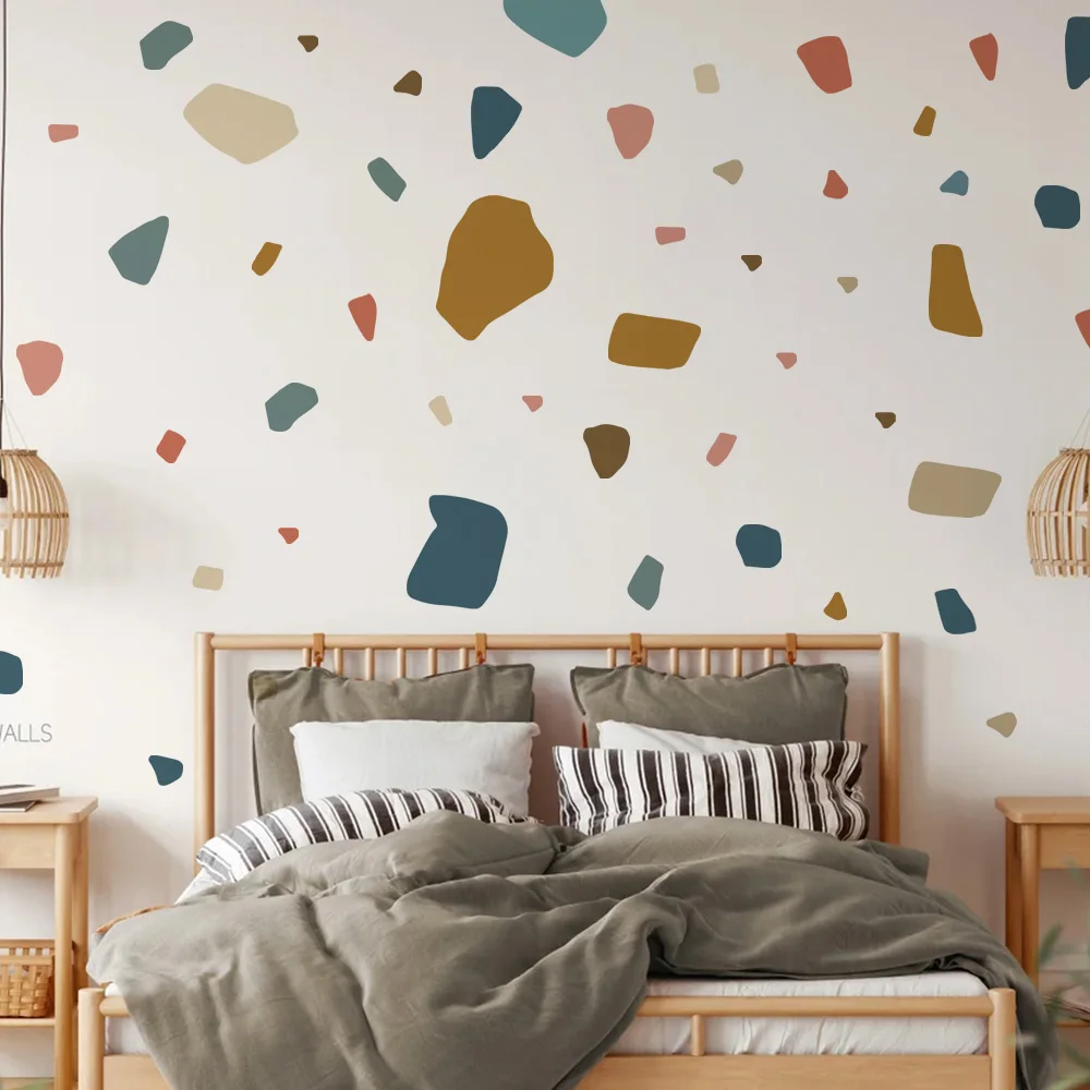 Boho Wall Decor Terrazzo Decal Wall Stickers Irregular Stones Colorful Decorations Abstract Geometric for Kids Room Living Room - view 5