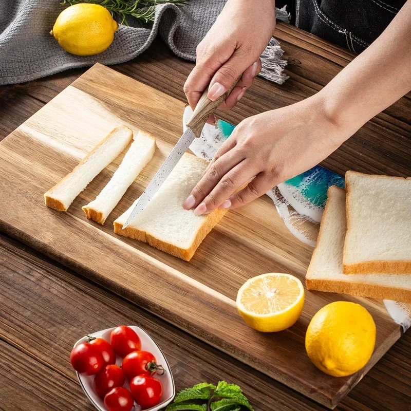 Imagen 6: Tabla de cortar de madera de Acacia con resina epoxi, decoración de olas del océano elaborada, preparación de comida de cocina y tabla de queso de charcutería, tabla de Challah