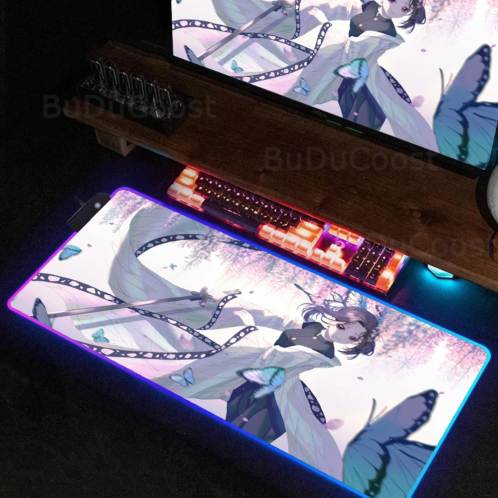 Kimetsu no Yaiba Kochou Shinobu HD printing Table mat XXL mouse pad RGB backlight computer Large size game accessories mouse pad