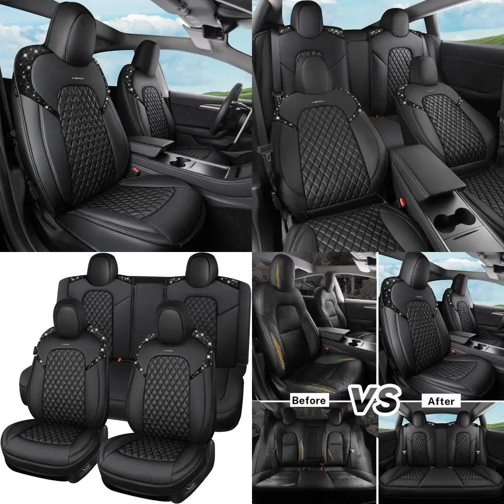 

Чехлы на автомобильные сиденья для Tesla Model 3, кожа Nappa, блестящая защита автомобильного сиденья с бриллиантами, полное покрытие, подушка безопасности, совместимая с Custom Fit 2017