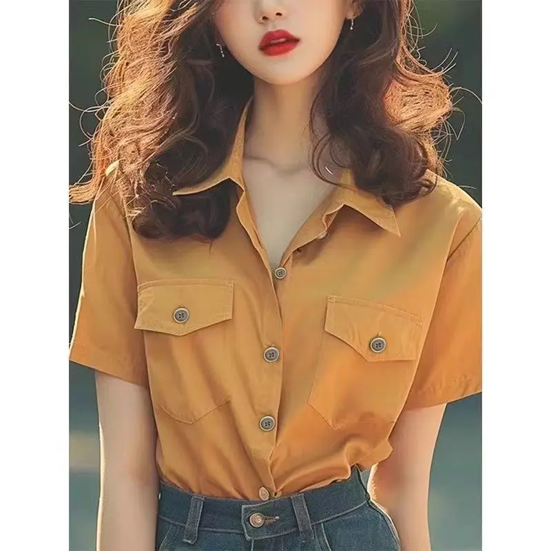 

Summer Trendy Unique Retro High-end Temperament Short-sleeved Shirt Tops