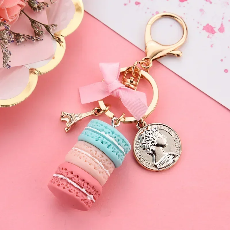 Women New Macaroon Cake Keychain PU Love Alloy Leaf Key Chain Charm Bag Pendant Key Ring Best Party Gift Jewelry S133