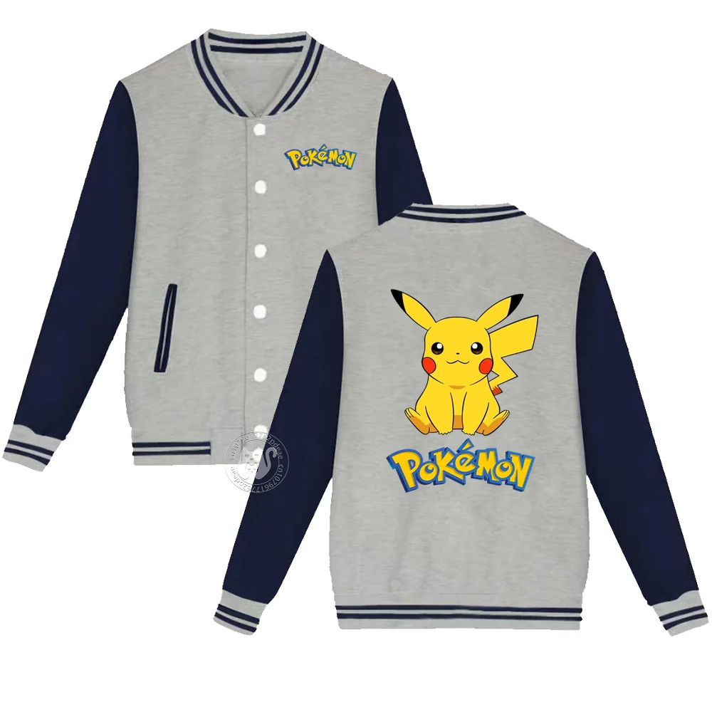 Children's Pokemon Katong Pikachu Alphabet print Autumn/Winter thickened baseball uniform men's and women's warm coats