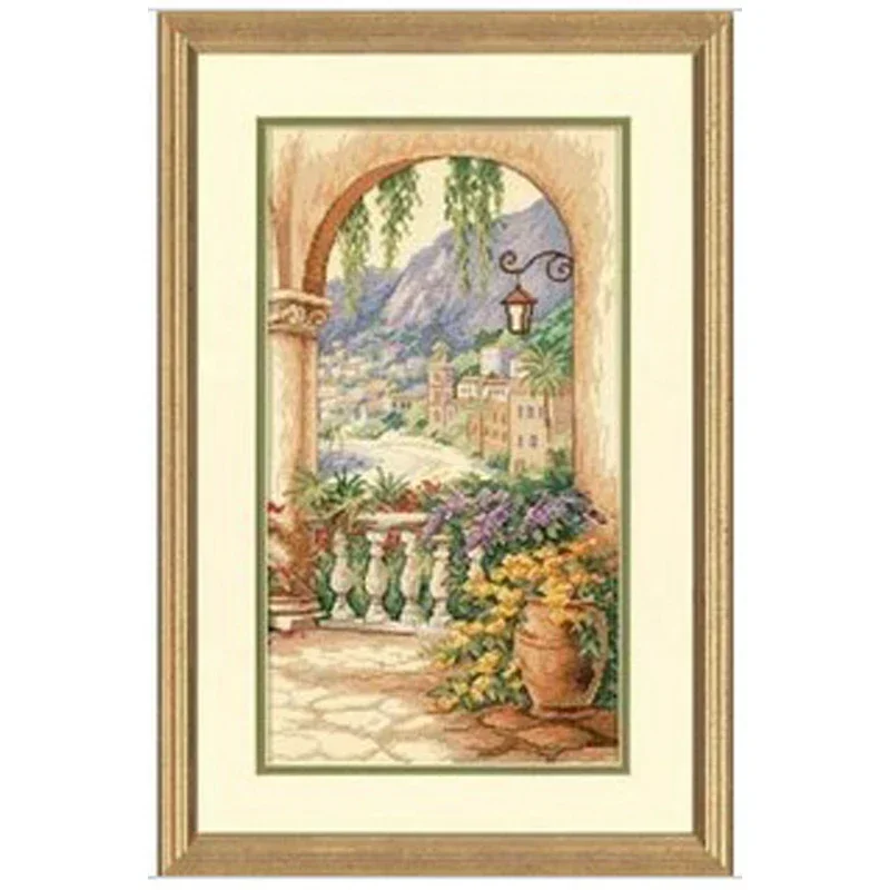 Amishop Gold Collection Counted Cross Stitch Kit Terrace Arch Garden Door Flower Yard Flowers Dim 35219