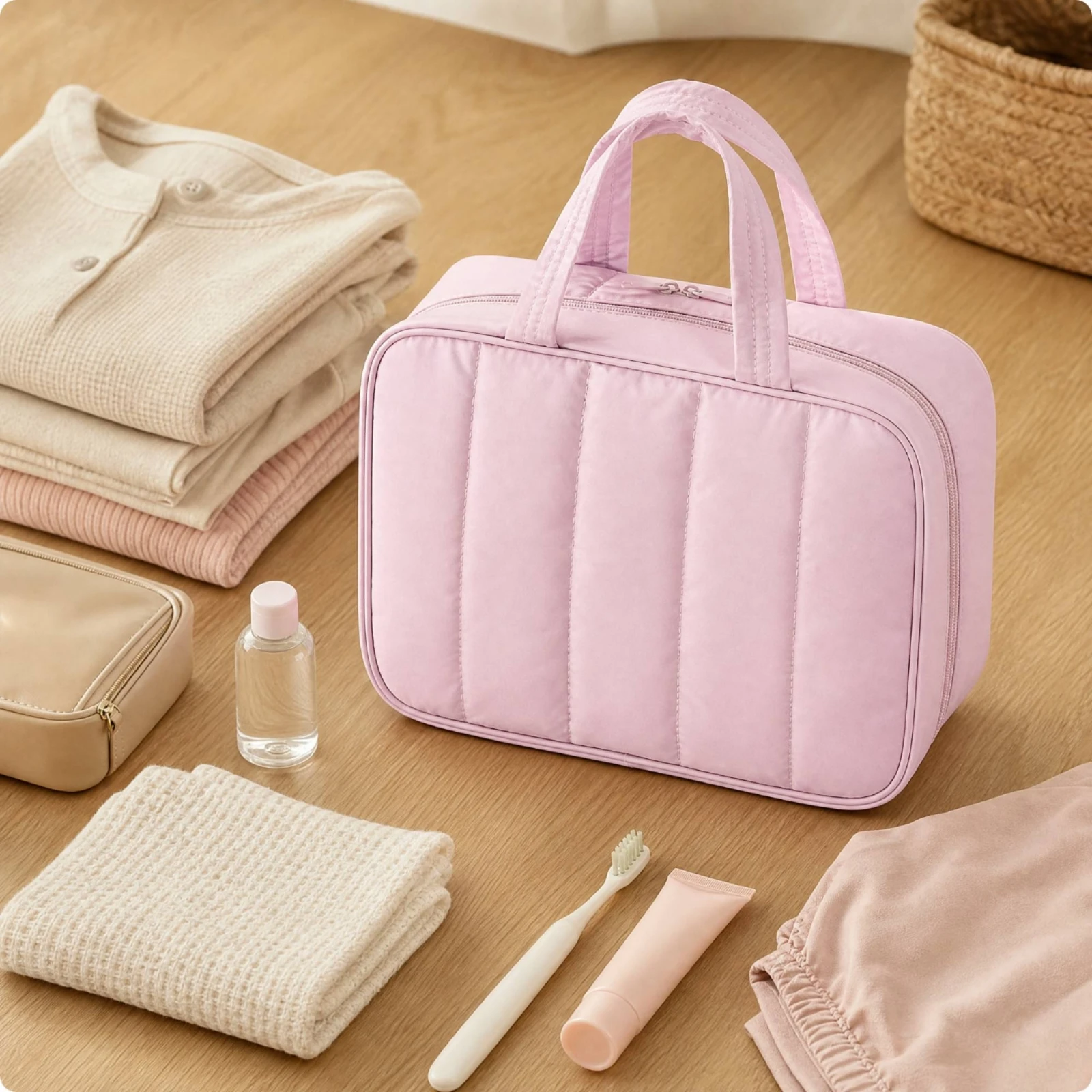Travel Cosmetic Organizer with Mesh Pockets Multi-Compartment Portable Toiletry Bag with Carry Handles Hanging Cosmetic Bag