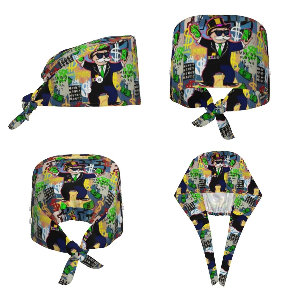 Monopoly Man Holding Money - Pop Art Scrub Hat Doctor Working Surgical Cap Unisex Adjustable Nursing Caps for Dentist