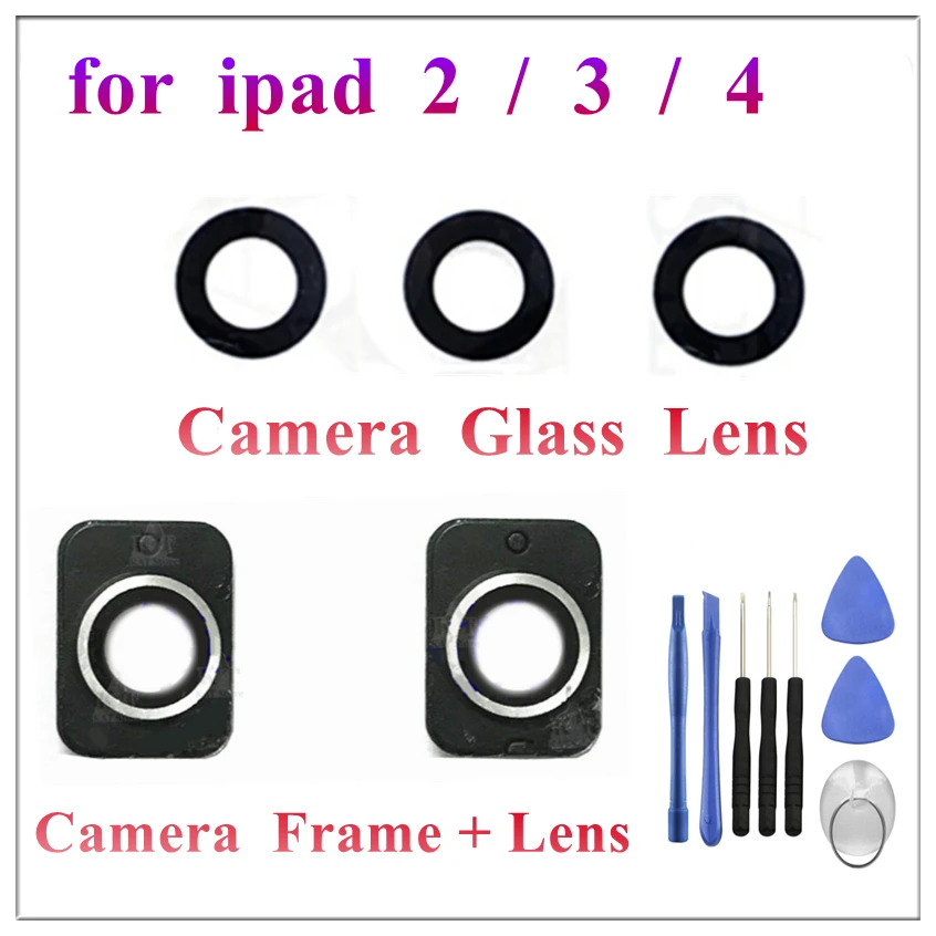 1Pcs Rear Back Camera Glass Lens With Frame Cover Ring Adhesive Sticker for Ipad 2 3 4 9.7 Inch Camera Lens Replacement Parts