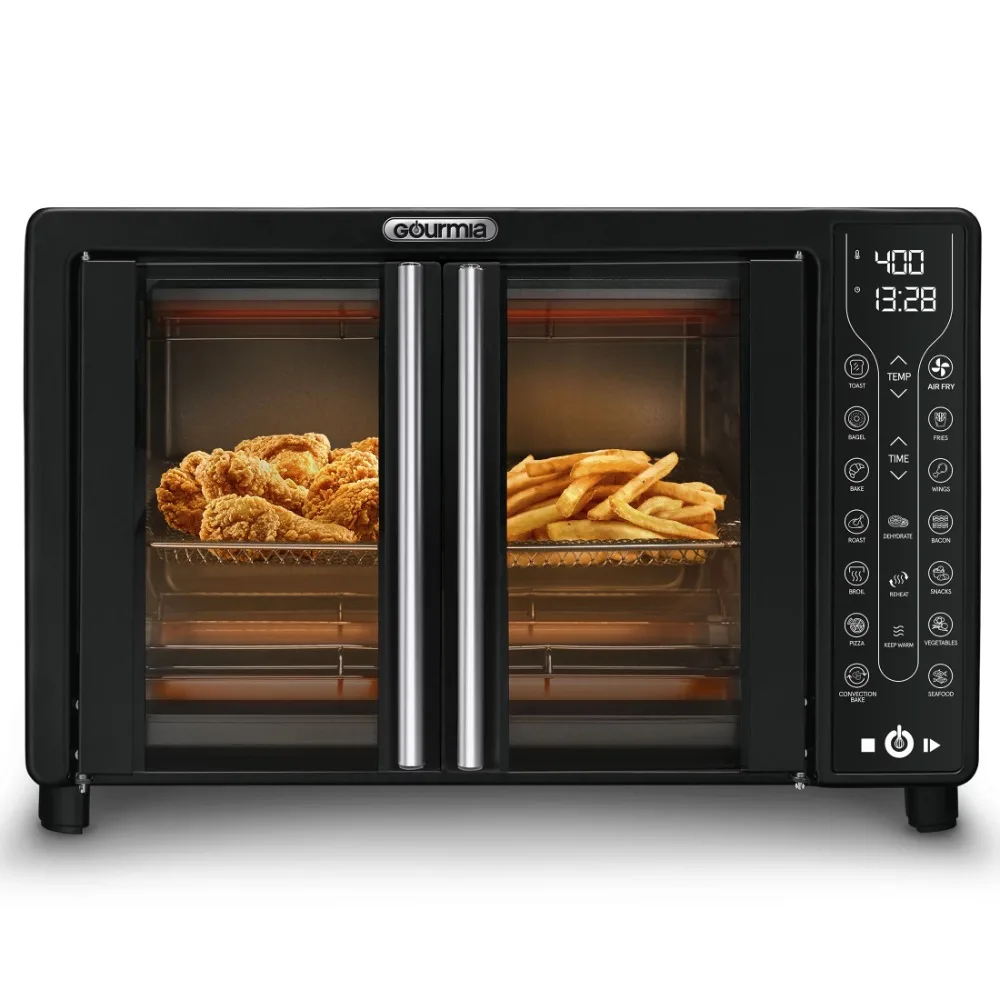 Combo de horno tostador y freidora de aire, 17 preajustes de cocina, horno digital de puerta francesa de 1700W, 24L, horno de convección, bandeja