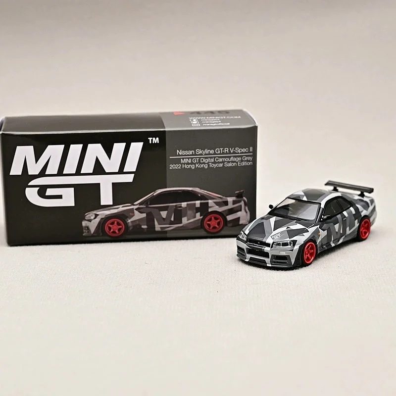 En stock 1:64 # 445 Nissan Skyline gtr r34 modelo de coche de aleación de simulación fundida a presión, juguete de regalo para niño, adorno coleccionable para adultos.