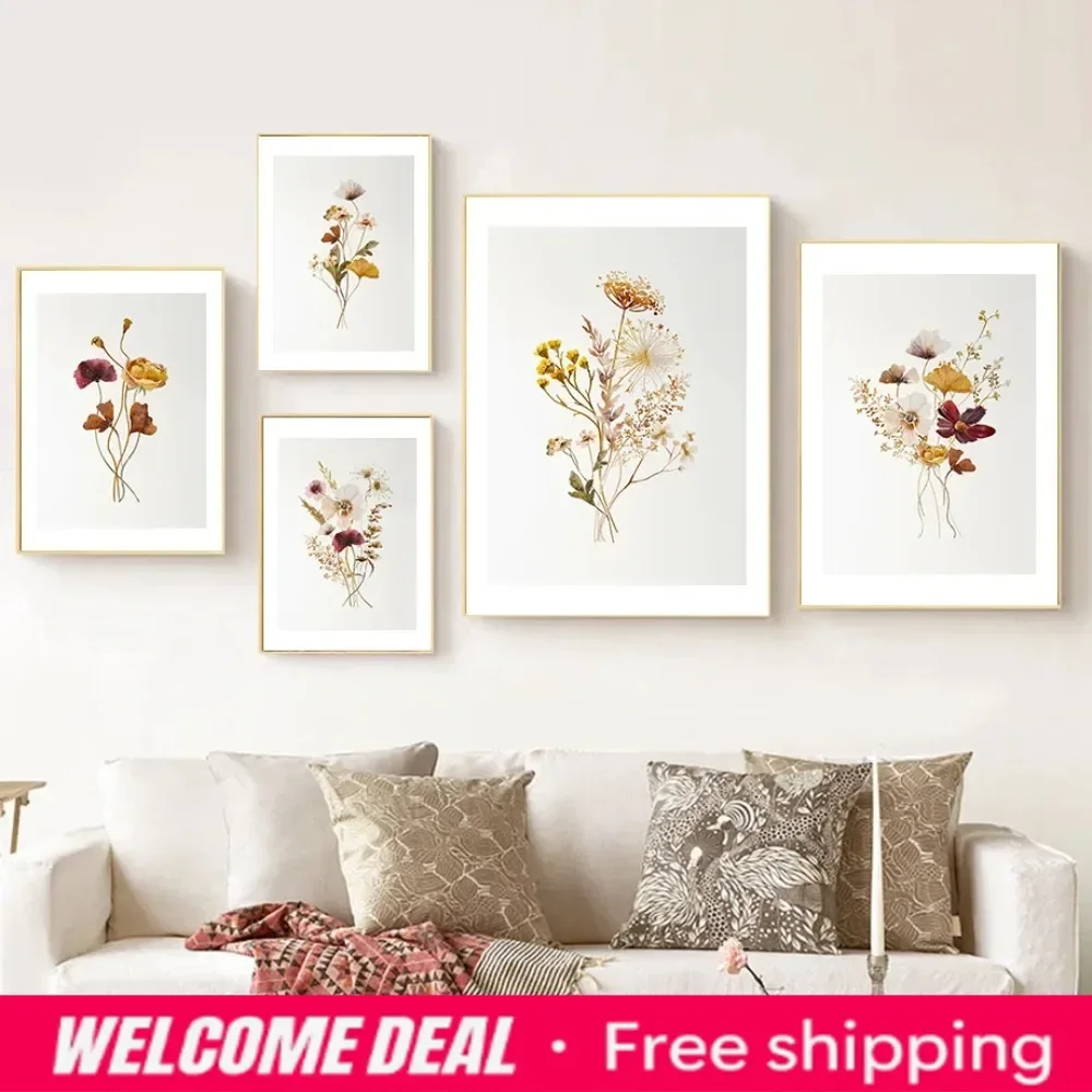 2026  Boho Floral Artwork Watercolor Botanical Print Wildflowers Bouquet Wall Art Canvas Painting Nordic Poster Home Living R