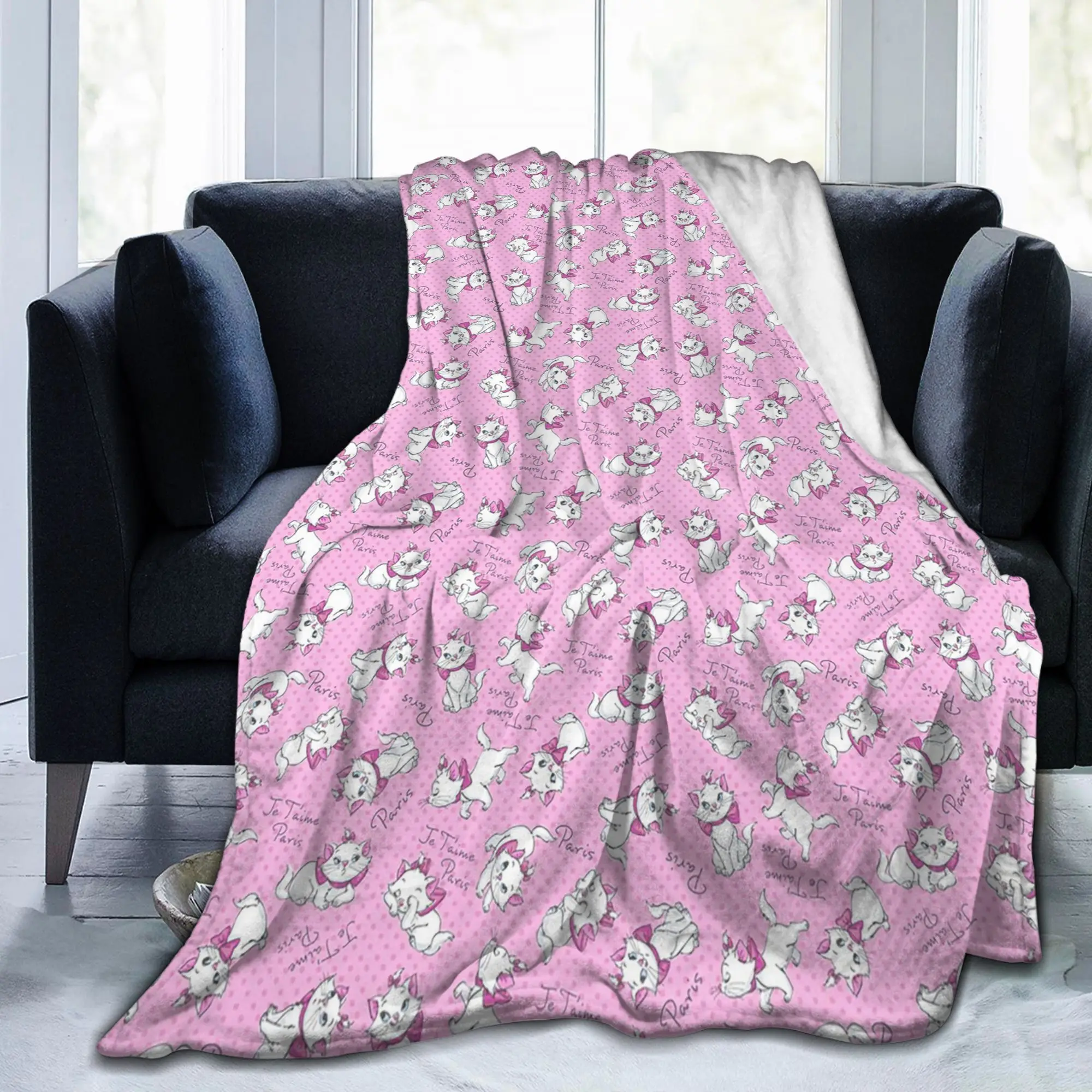 

Pink Aristocats Marie Cats Cartoon Blankets Cartoon Flannel Funny Warm Throw Blankets for Coverlet Spring Autumn