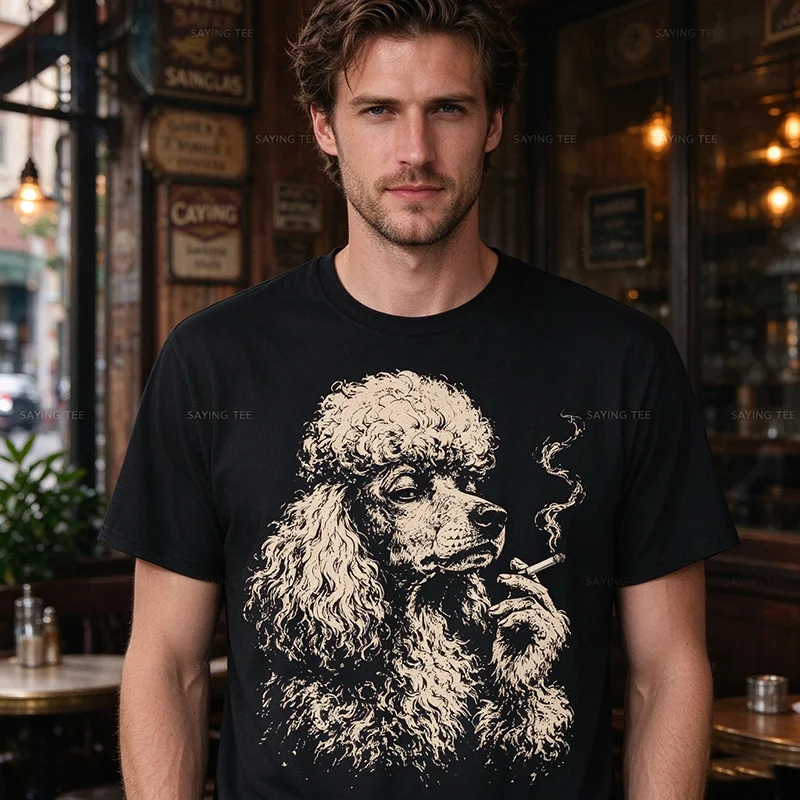 Funny Poodle Smoking Cigarette Grunge Dog Meme Vintage T Shirt Y2k Retro Funny Poodle Dog Smoke Cigarette Grunge Cotton T Shirts