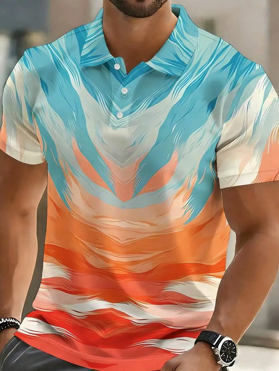 Mens Turquoise Marble Short Sleeve Polo Shirt