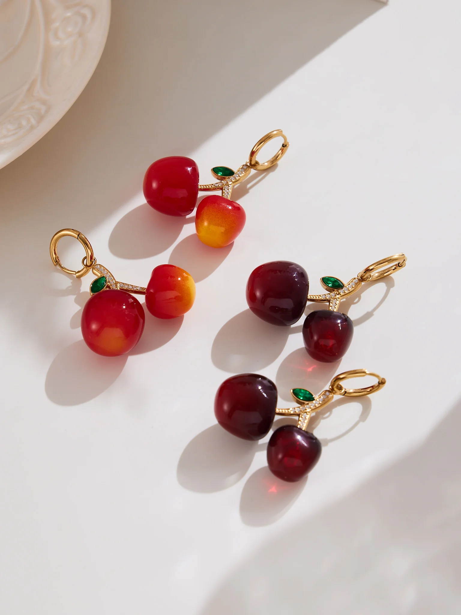 Liora Cherry Cubic Zirconia Drop Necklaces Bracelets Earrings for Women Stainless Steel 18K PVD Gold Plated Charm Femme Jewelry