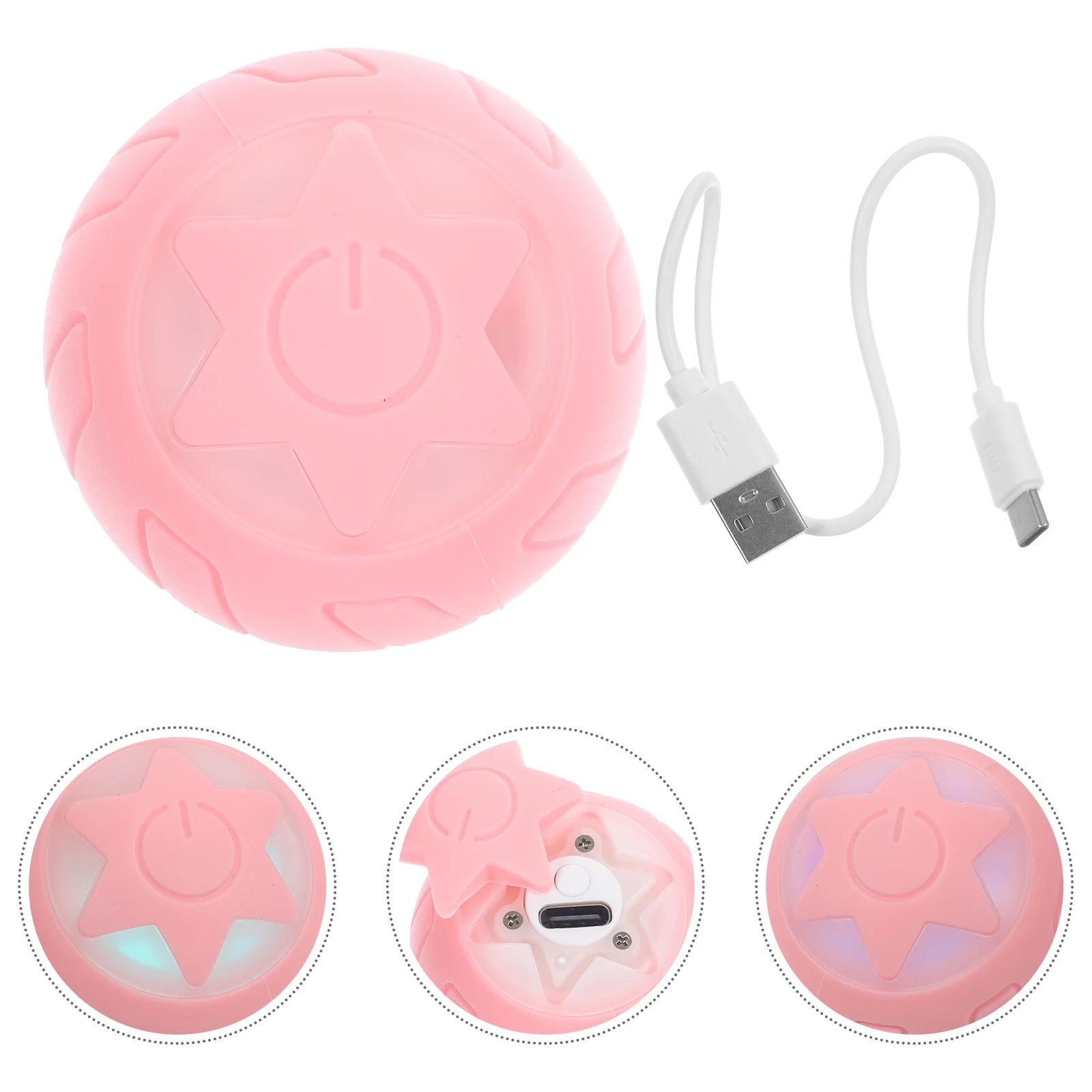 Smart USB Rechargeable Interactive Cat Toy Ball with Colorful Light Star Pattern (star Rolling - Pink) Funny Balls Silica Gel